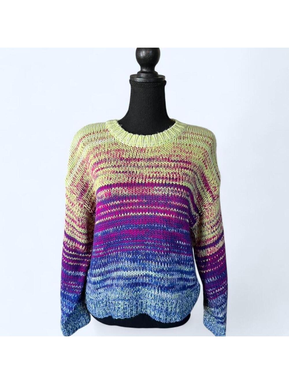 Vintage Y2K Chunky Knit Rainbow Fairycore Sweater Size Small 💚